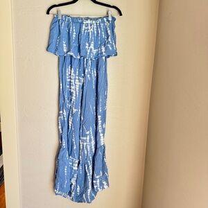 Jasper Jumpsuit Women's Blue Tie-Dye Off-Shoulder‎ Romper Size M